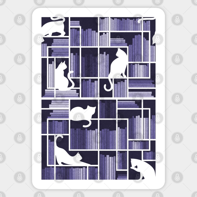 Rainbow bookshelf // monochromatic violet white shelf and library cats Sticker by SelmaCardoso